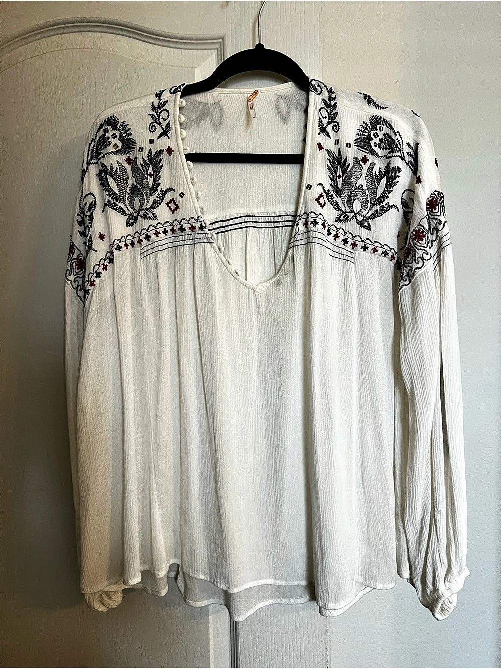 Free People Embroidered White Blouse